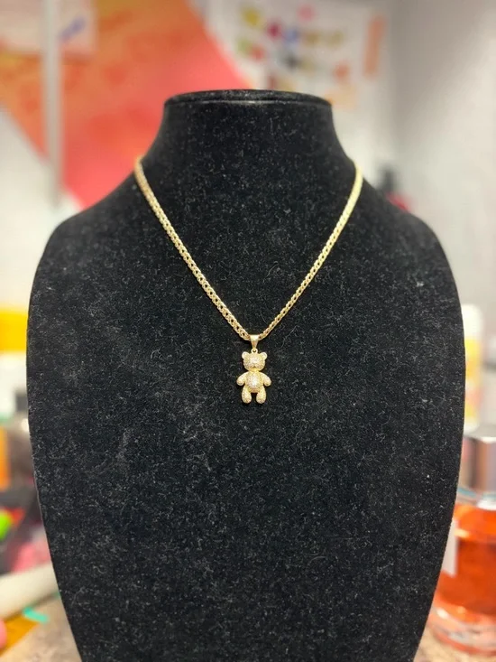 Sparkling Gold Teddy Bear Pendant Necklace for Women - Picture 1 of 1